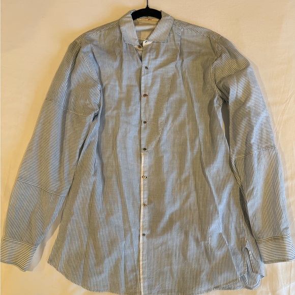 Pero Blue Blue and White Striped Button Down Shirt - Picture 1 of 8